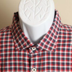 Billy Reid Men's red, white and blue checkered long sleeve shirt XL EUC